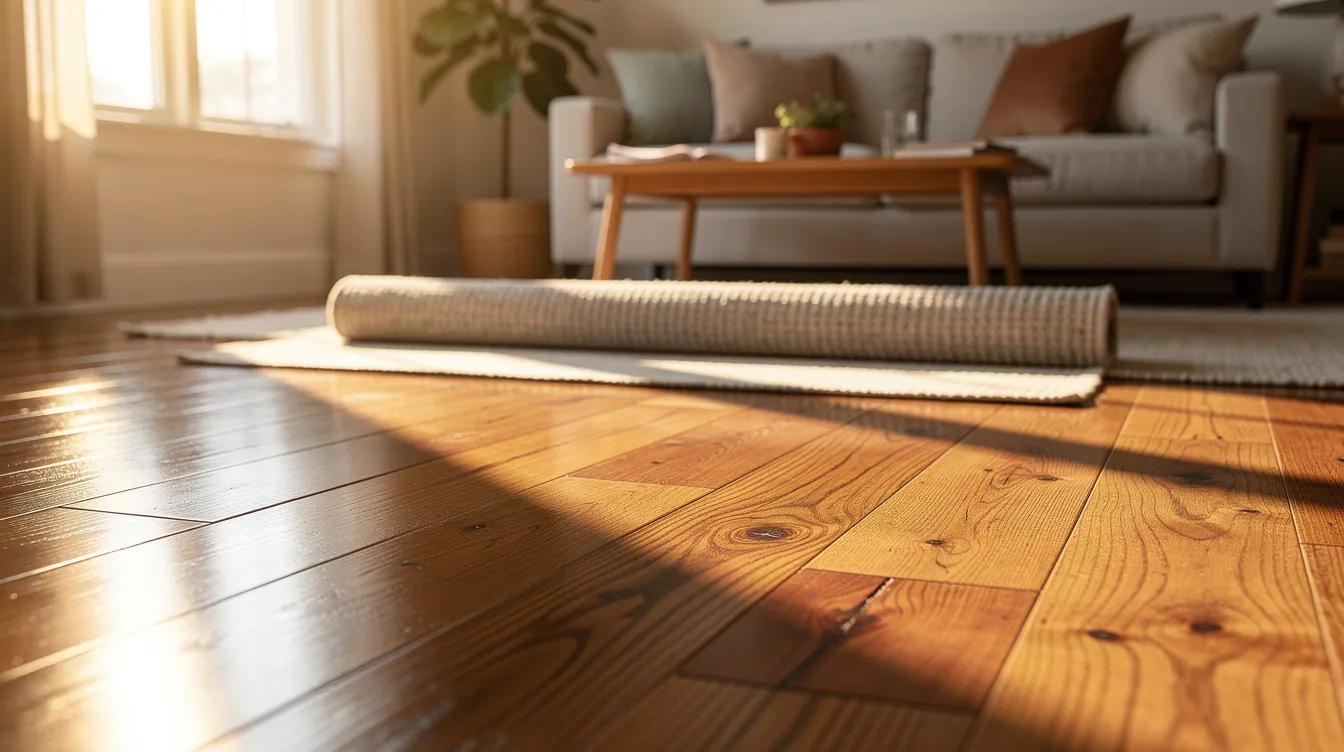 Finished aligned hardwood floor in a bright living room